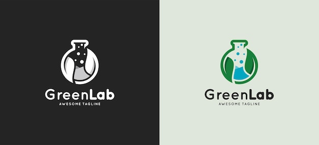 The Green Lab Innovation science logo design features a leaf icon and a glass bottle tube