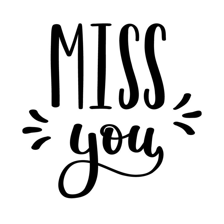 Vector the handwritten phrase miss you. hand lettering. black and white vector silhouette isolated on white