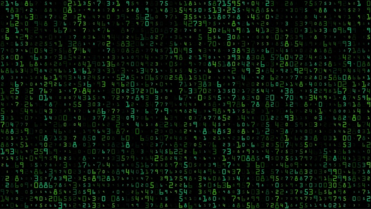 Vector the matrix a background with a chaotic arrangement of numbers technological cyberspace decimal encoding of data background for thematic ideas