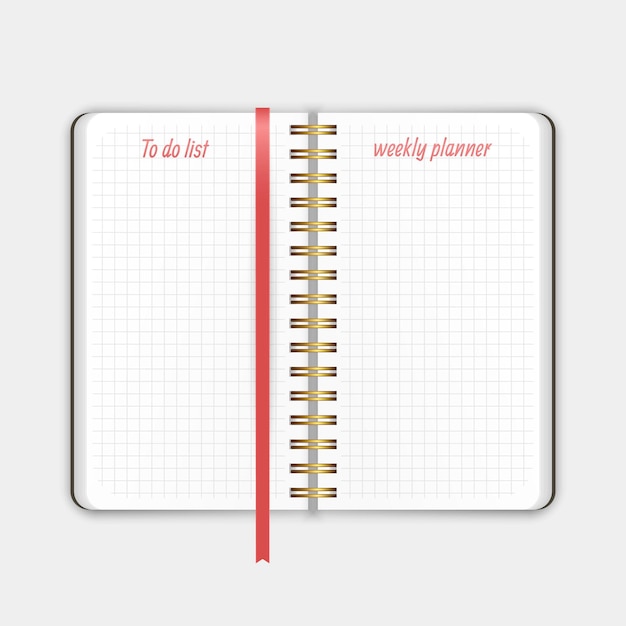 The old notebook with bookmark weekly planner and list for notes templates  