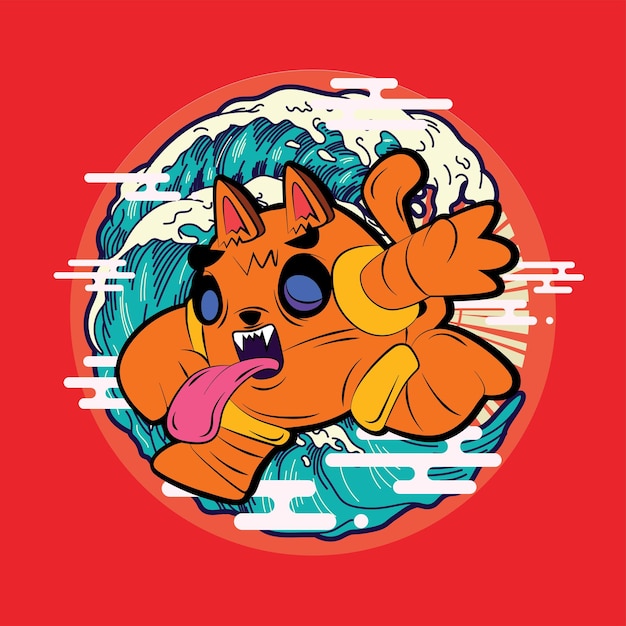 the rich cat illustration design for sukajan is mean japan traditional cloth or tshirt