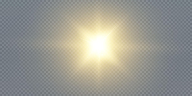 The sun is shining bright light rays with realistic glare
