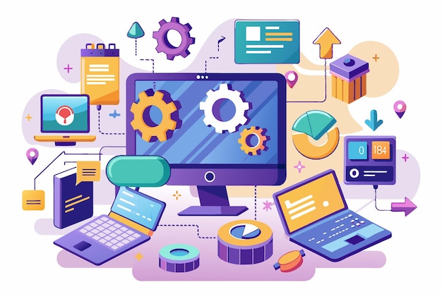 The workflow of installing software is illustrated with diverse devices and tools showcasing interconnected systems Process of installing software trending