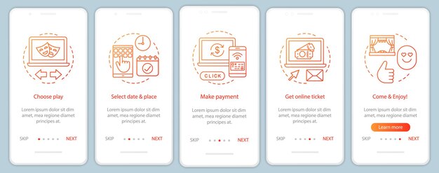 Theatre onboarding mobile app page screen vector template
