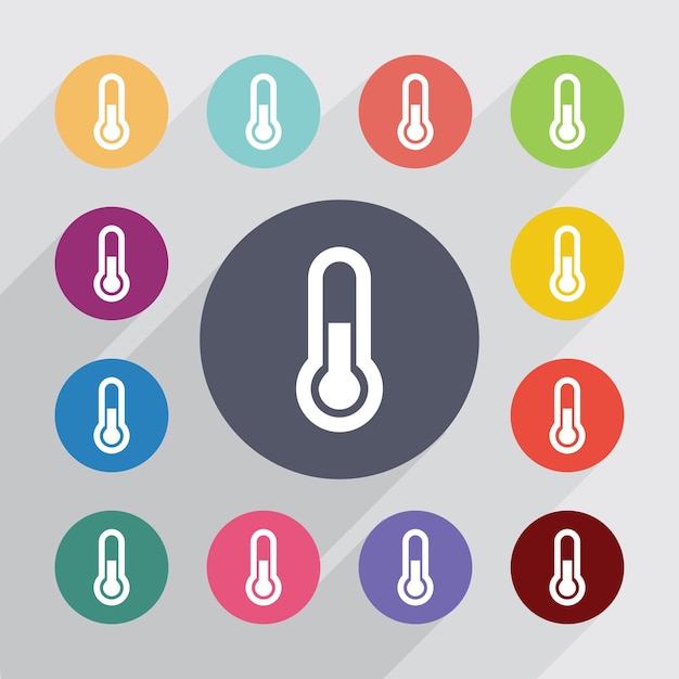 thermometer, flat icons set. round colourful buttons. vector