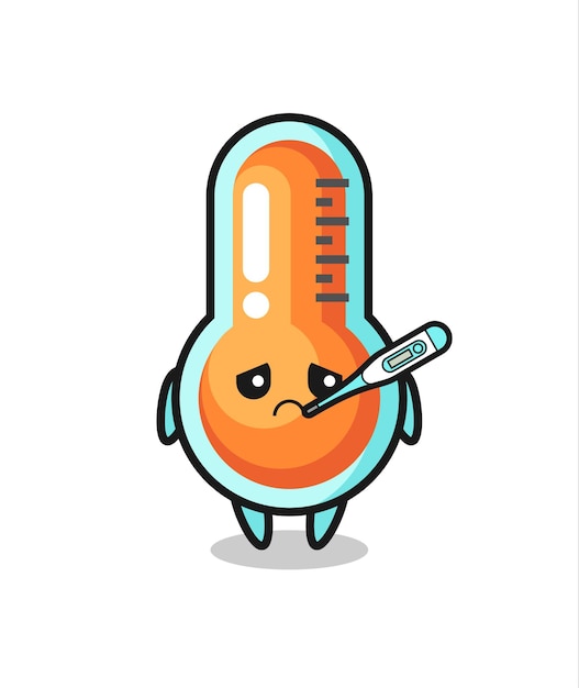 thermometer mascot character with fever condition
