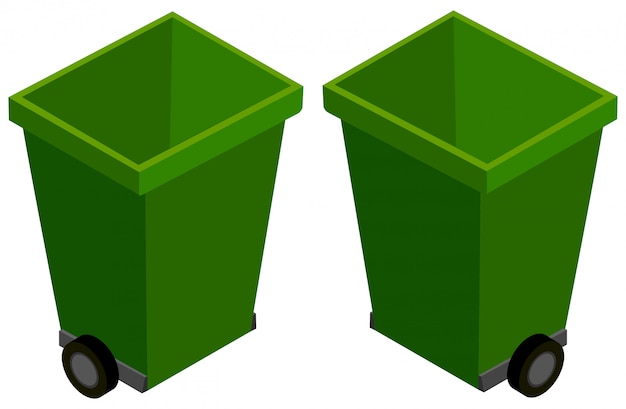 Thiết kế 3D cho thùng rác màu xanh lá cây.