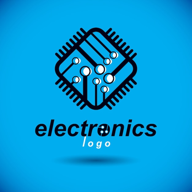 Thiết kế microchip vector, cpu. Yếu tố công nghệ truyền thông thông tin, bảng mạch hình vuông. Logo trừu tượng sơ đồ bộ vi xử lý.