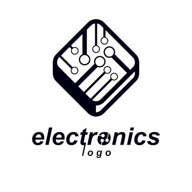 Thiết kế microchip vector, cpu. Yếu tố công nghệ truyền thông thông tin, bảng mạch hình vuông. Logo trừu tượng sơ đồ bộ vi xử lý.