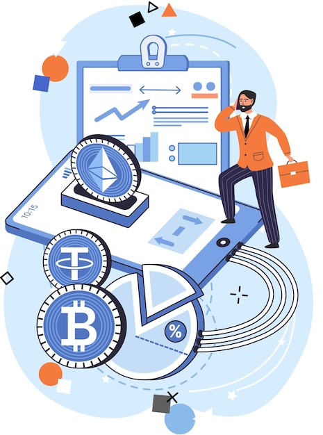 Thiết kế thị trường tiền điện tử với nhà giao dịch tiền điện tử làm việc với điện thoại Giao dịch Bitcoin