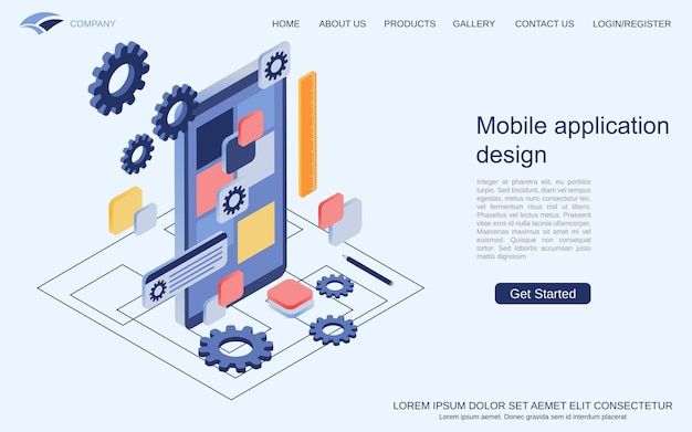 Thiết kế ứng dụng di động, xây dựng GUI, thiết kế UI - khái niệm vector đẳng cự 3D phẳng