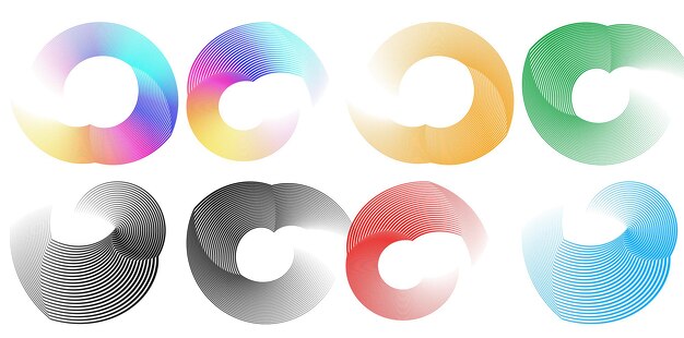 Thiết lập vòng tròn yếu tố thiết kế Màu sắc vector đậm được cô lập vòng vàng từ các sọc lượn sóng phát sáng trừu tượng của nhiều vòng xoáy lấp lánh được tạo bằng Blend Tool Hình minh họa vector EPS10 cho bản thuyết trình của bạn