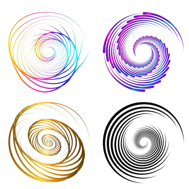 Thiết lập vòng tròn yếu tố thiết kế Màu sắc vector đậm được cô lập vòng vàng từ các sọc lượn sóng phát sáng trừu tượng của nhiều vòng xoáy lấp lánh được tạo bằng Blend Tool Hình minh họa vector EPS10 cho bản thuyết trình của bạn