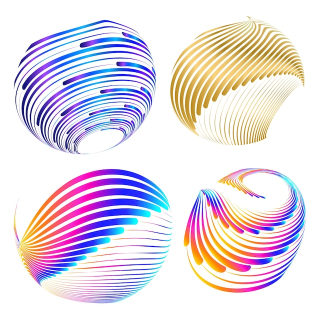 Thiết lập vòng tròn yếu tố thiết kế Màu sắc vector đậm được cô lập vòng vàng từ các sọc lượn sóng phát sáng trừu tượng của nhiều vòng xoáy lấp lánh được tạo bằng Blend Tool Hình minh họa vector EPS10 cho bản thuyết trình của bạn