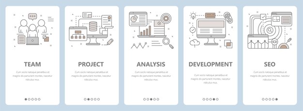  thin line flat design, web development, seo concept banners