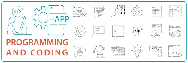 Thin line icons set Icons for seo website and app design and development Coding and Programming line icon