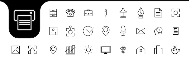 things in the office icon set design vector