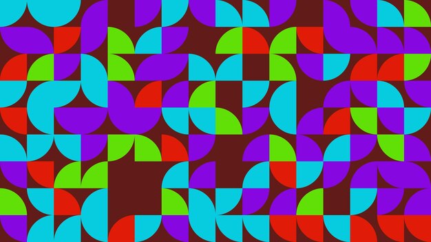 This abstract geometric pattern features vibrant curved shapes arranged in a dynamic layout creating a colorful and eyecatching design on a brown background