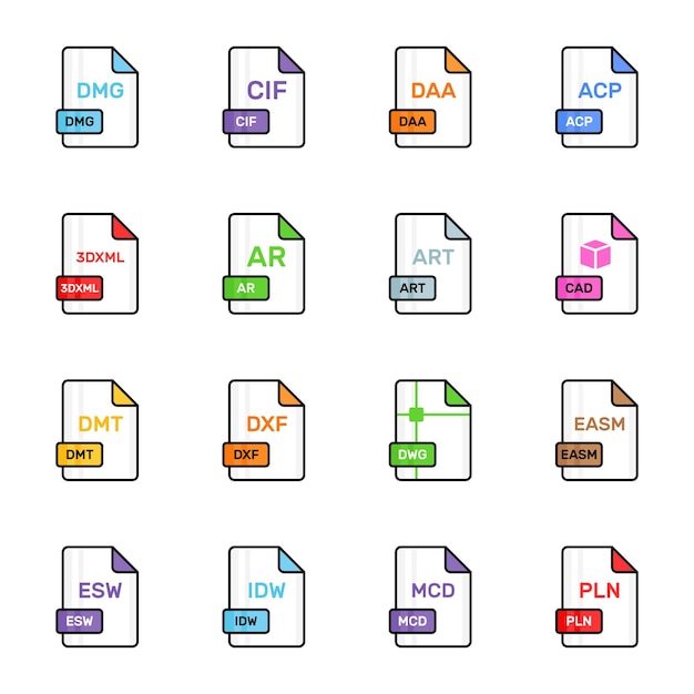 This image features a collection of colorful flat vector icons representing different file formats