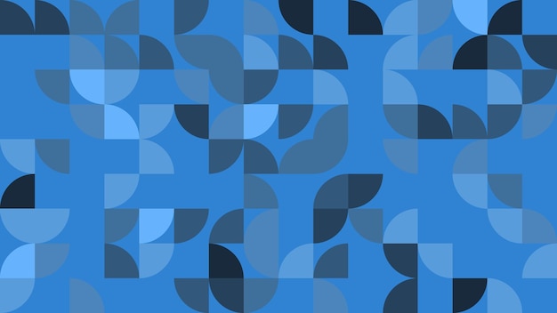 This image features an abstract geometric pattern with various shades of blue combining curved and angular shapes to create a modern and stylish design suitable for backgrounds and wallpapers