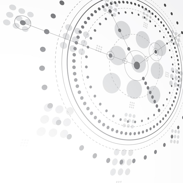Three-dimensional mechanical scheme, monochrome vector engineering drawing with circles and geometric parts of mechanism. Technical plan can be used in web design and as wallpaper.