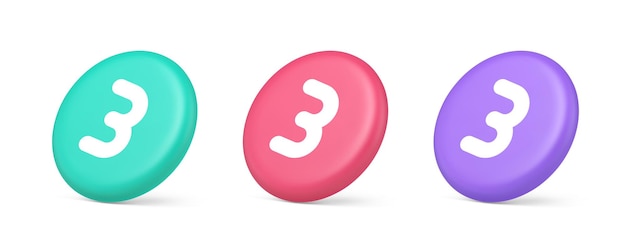 Three number button internet communication texting message character 3d realistic icon
