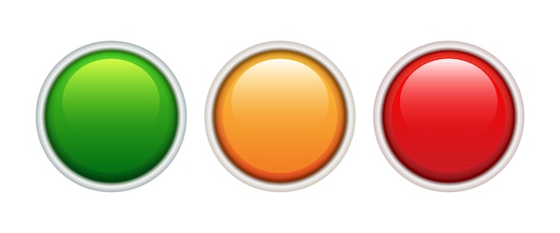 three round blank buttons green orange and red buttons vector 3d illustration