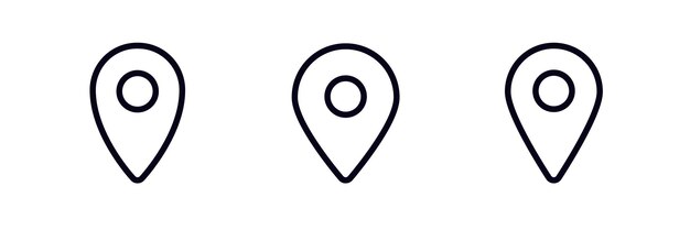 Three simple map location icons with outlined design for navigation and digital applications