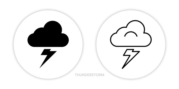 Thunderstorm icons in two styles a line and a silhouette ones