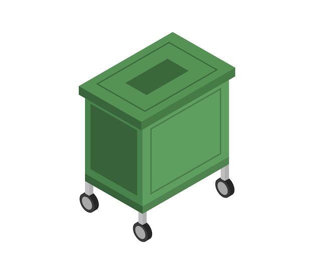 Thùng rác isometric màu xanh lá cây