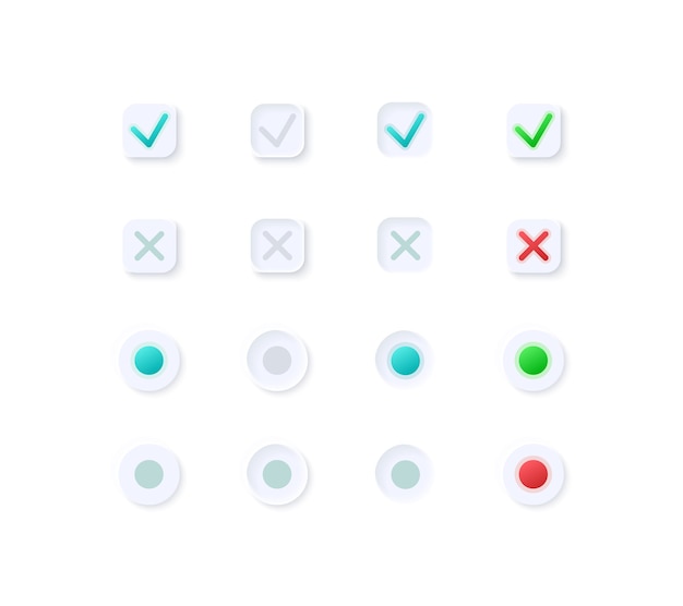 Tick and cross buttons UI elements kit