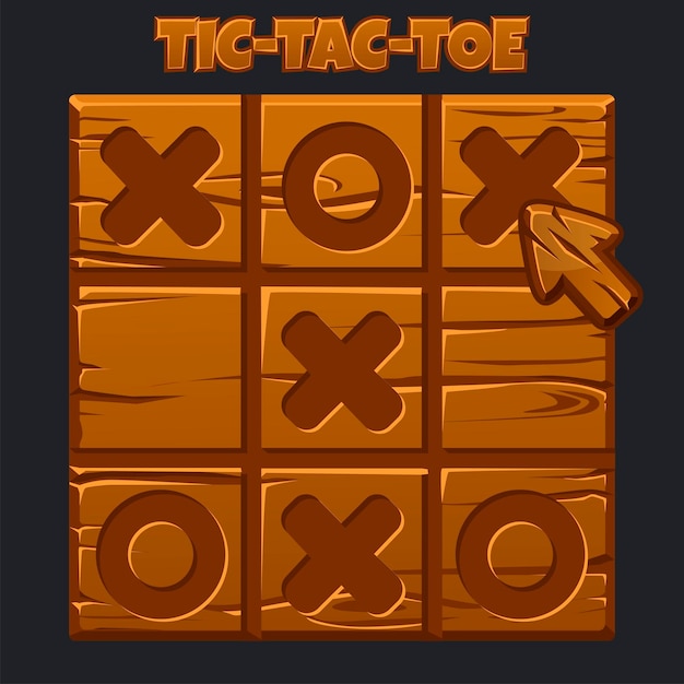 tictactoe wooden style ui game vector cartoon strategy game noughts and crosses
