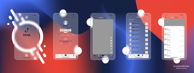 TikTok app mockup Social network interface template app screen A platform for publishing short videos mockup social network app TikTok app recommendations app interface profile