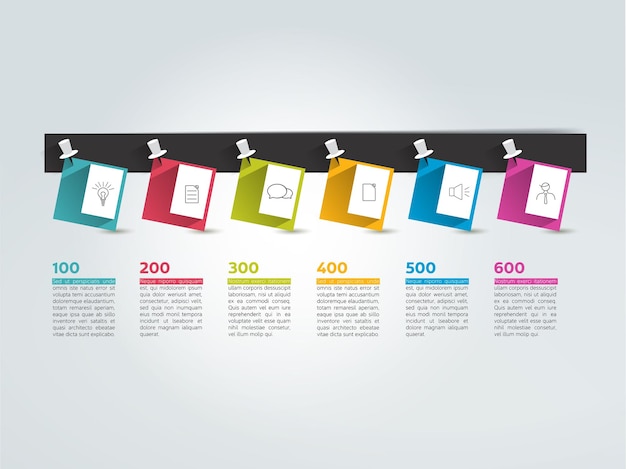 Timeline Color memory stickers with text fields and numbers Vector