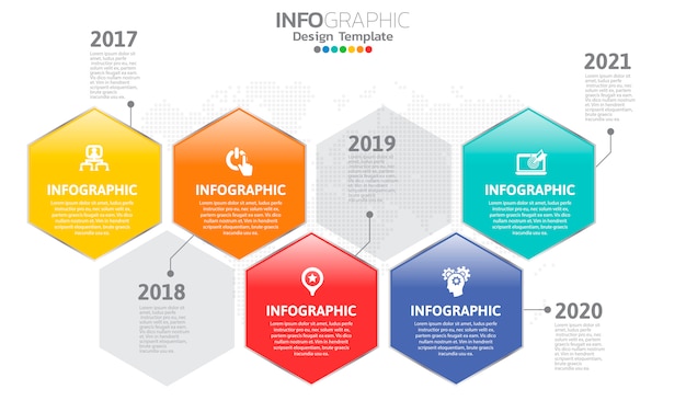 Timeline infographic template with arrows and 5 options flat design