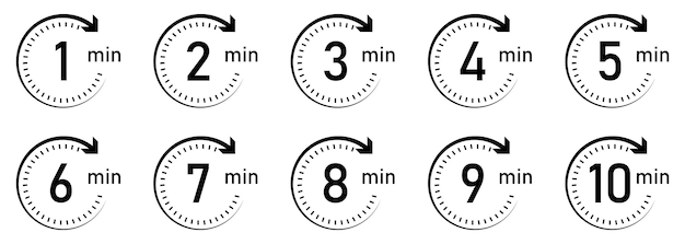 Timer clock stopwatch vector icon set Timer icon set timer from 1 to 10 minutes 1 2 3 4 5 6 7 8 9 10