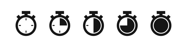 Timer icon Clock symbol Stopwatch signs Watch time symbols Chronometer icons Black color Vector isolated sign
