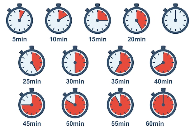 timer icons set stopwatch time clock icon collection half and quarter of hour