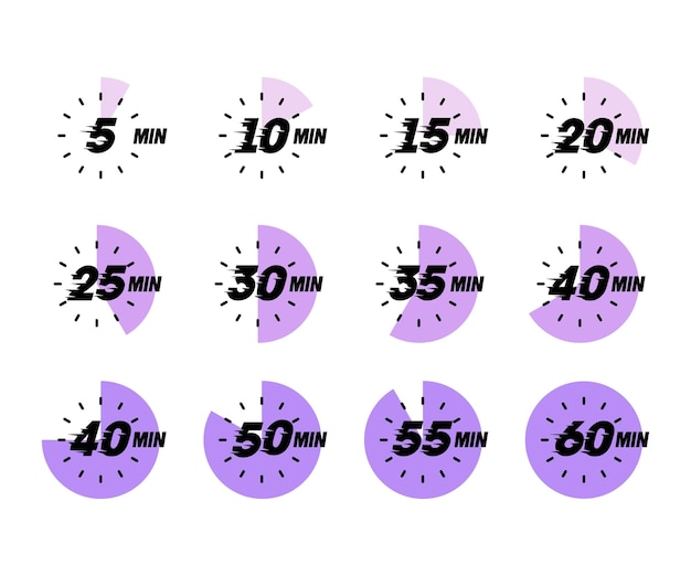 timer illustrations showing time increments stop watch concept