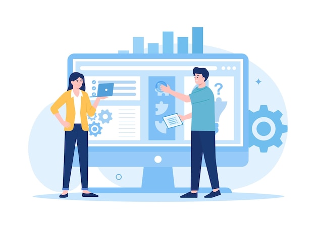 together looking for business solutions jigsaw bulb trending flat illustration