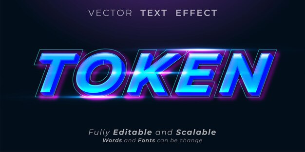 token neon text on abstract background editable 3d text style