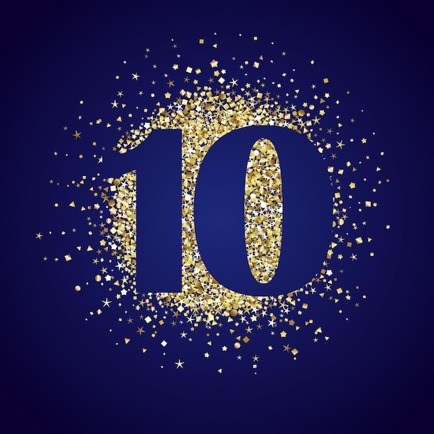 Top 10 icon design with golden backdrop Happy 10th anniversary greetings Isolated gold ball