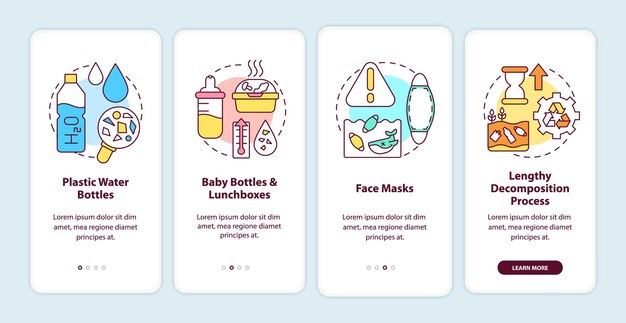 Top environmental challenges onboarding mobile app page screen with concepts