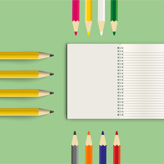 Top view collection of pencils on the desk