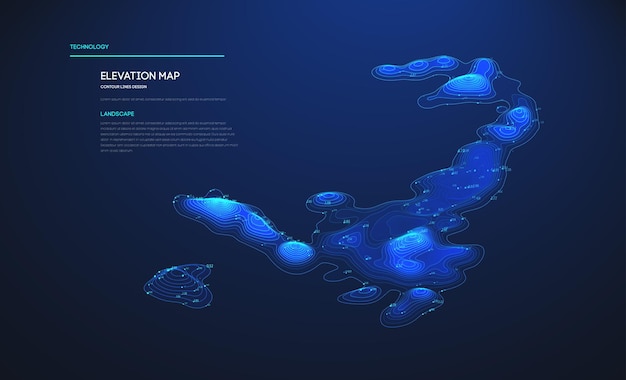 topographic map blue technology background big data elevation map with contour lines topographic