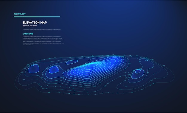 topographic map blue technology background big data elevation map with contour lines topographic