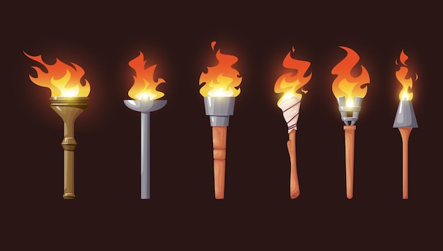 Torch flame icon set vector