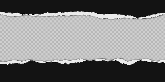 Torn paper banner Black ripped sheet pieces Horizontal background with shadow rough textured edges effect Minimalist design for text overlays Vector template