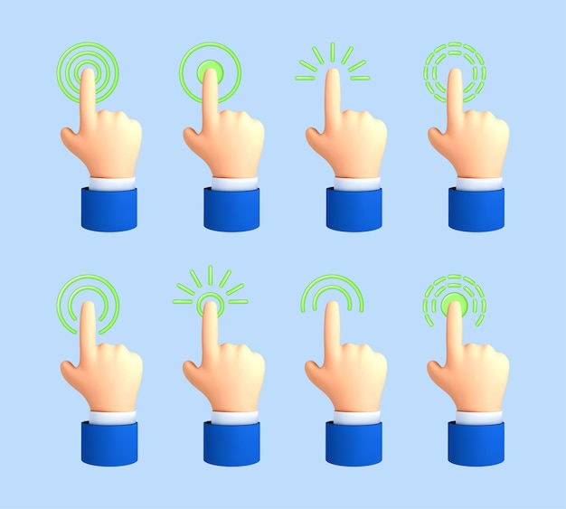 Touch or click icon design 3D hand pointing icon design Pointing gesture tap screen choose button Vector 3d illustration