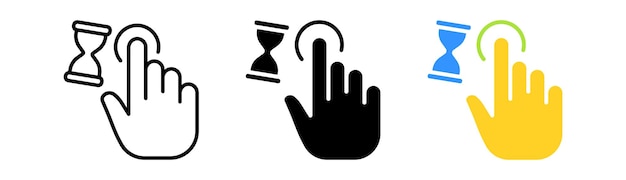Touch press set icon Index finger decrease increase approximation Scrolling click arrow sensor hourglass Vector icon in line black and colorful style on white background